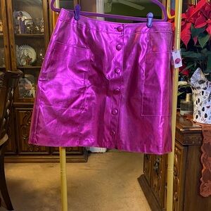 Anthropologie Metallic Fuchsia A-Line Button Front Skirt